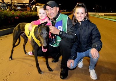 Burn One Down with trainer Jason Thompson and daughters Sophie (left) and Holly