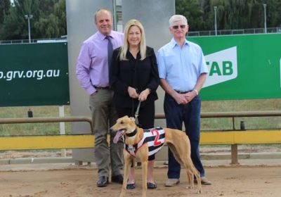 Maria Duffin with Warragul GRC Manager Adrian Scott and long-serving committee member, Alf Baker.