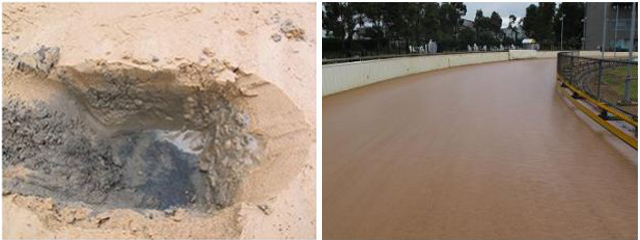 LEFT: Typical profile of the sand. RIGHT: The Meadows Greyhound Racing track