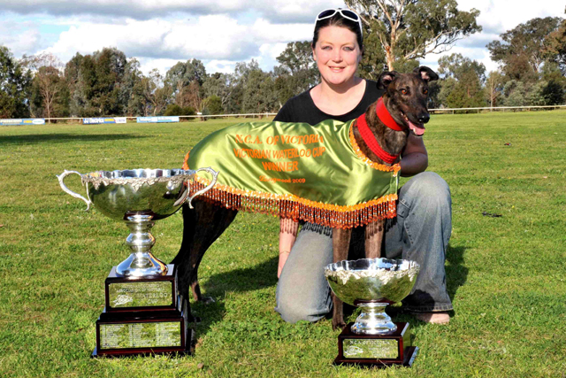 Trainer Kristie Collyer with 2009 Waterloo Cup winner Voodoo Oak