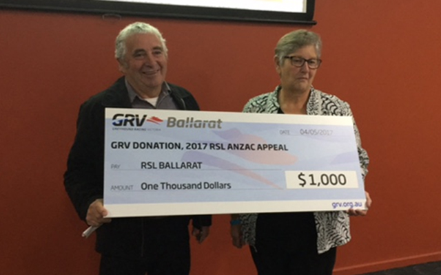 Alf King, President Ballarat Greyhound Racing Club, and Mrs Alex Tascas, President Ballarat Sub Branch RSL.