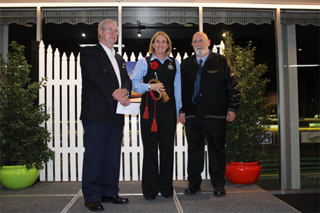 (L to R ): Warragul RSL Branch President, Noel Tucker, Julie Reilly from the Warragul Municipal Band, and GRC President, Phil Pryor. 