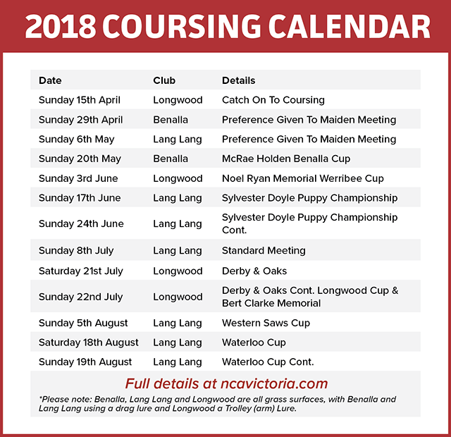 2018 Coursing Calendar