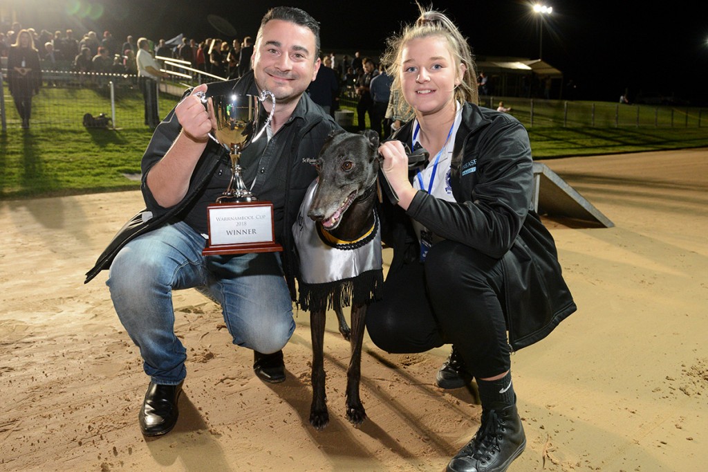 Striker Light with part-owner George Farrugia and Bronte Bravo, daughter of trainer Brett Bravo.