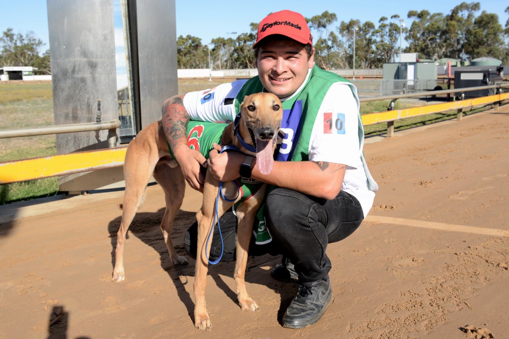 Orson Allen with trainer Correy Grenfell after his sensational heat win. Photos by Clint Anderson.