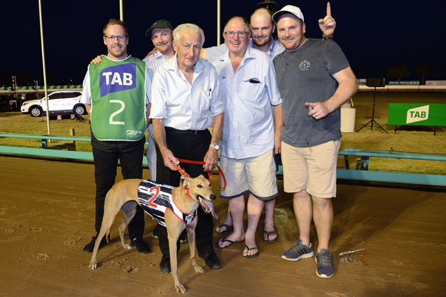 Crimson Vixen with connections including trainer Norm McCullagh (third from left).