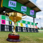 The TAB Great Chase trophy at the 525m boxes.
