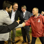 Richmond Captain Trent Cotchin congratulates Robert Britton at Sandown Park.