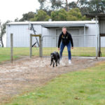 Jack Riewoldt slips a greyhound at Jason and Seona Thompson's property.