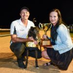 Houdini Boy with hander Darren Pattinson and Angela Jackson, daughter of trainer Kelvyn Greenough.