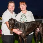Dream Wizard with trainer Sean and Melanie Lithgow after winning the Cup Night Match Race over Run Baba Run in 29.70sec.