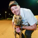 Barooga Smoke with trainer Brett Nye after clocking the fastest time among the heats.