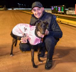 Collinda Patty with trainer Jason Thompson after winning the Challenger Sprinter Final.