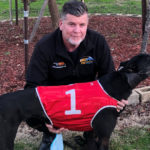 Oriental Amber with trainer Rodney Clark after her great win at Shepparton.