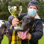 Invictus Ethan and trainer Garry Selkrig and the Cotch Crew Cup.