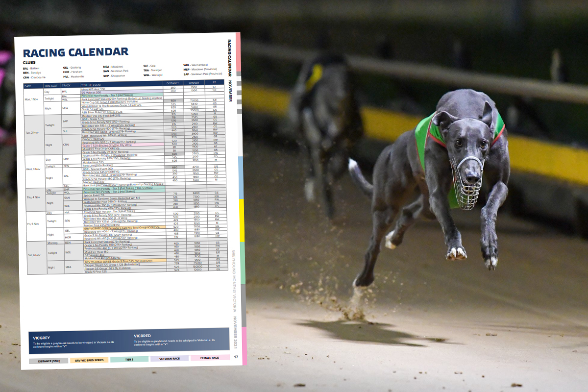 November / December Racing Calendar out now