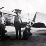 Frank Murphy (right) and son David in front of the proctor in England before flying to Australia in 1956