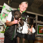 Robbie Rotten with trainer Kayla Cottrell and the prized Warragul Cup.