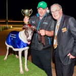 Gypsy Yankee with handler Brad Keel and Horsham GRC Presiden Ian Bibby